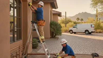 Plumber repairing a leak for a Glendale, AZ plumbing service customer