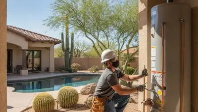Professional Glendale, AZ plumber repairing a residential plumbing system for reliable service