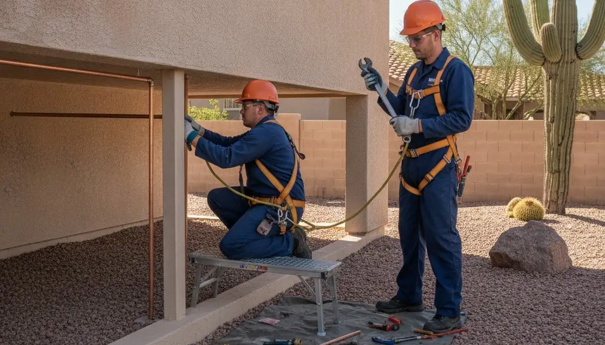 Glendale, AZ plumber repairing a residential pipe for plumbing service at plumbersglendaleaz-new.com