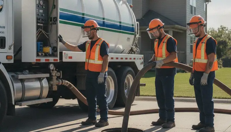 Septic pumping service truck in Glendale, AZ for fast residential plumbing repair and backup prevention