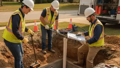 Septic repair technician inspecting home system in Glendale, AZ for drainage issues
