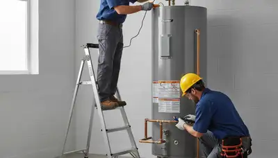 Glendale, AZ plumber repairing a water heater for local home service customers